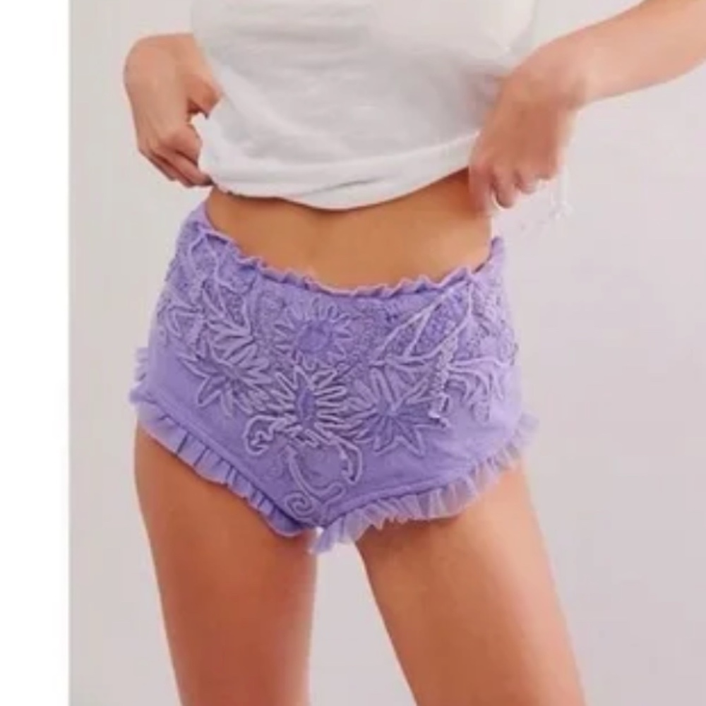 Free People XS electric orchid in bloom bloomer shorts high rise mesh ruffle - Picture 3 of 8